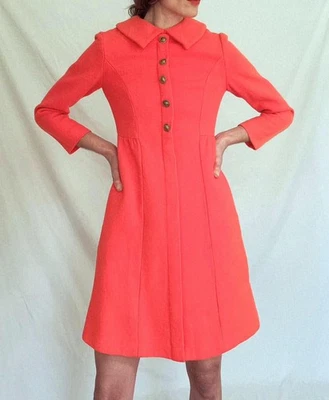 Vintage 1960s Mod Orange Wool Mini Shift Dress: 60s Space Age, Women's XS  - Image 1 of 4