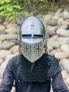 Medieval Crusader Helmet Medieval Roa Bascinet Helmet with Chainmail Handmade - Picture 1 of 8