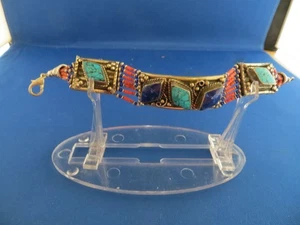 Silver And Turquoise Coral Beaded Handmade Bracelet - Picture 1 of 15