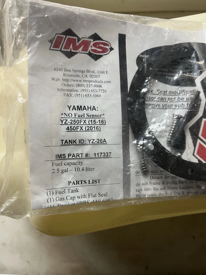 14-16 WR YZ/WR 250 450FX IMS FUEL GAS TANK  2.5 GAL & SEAT WR450F YZ450F YZ450FX - Image 1 of 2