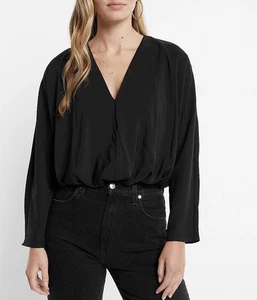 Top Express para mujer satinado talla XS negro cuello en V manga Dolman relajada nuevo con etiquetas $64 - Imagen 1 de 16