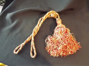 1 ORANGE & GOLD DRAPERY TIEBACK curly tassel 24" SPAN - Picture 1 of 6