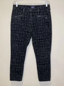 NYDJ ALIANA Super Skinny Black Flocked Houndstooth Jeans Pants Size 12 USA - Picture 1 of 7