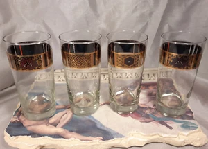 4 Toscany Black & Gold Embellished MCM Highball Glasses Tall Tumblers Set - Picture 1 of 10
