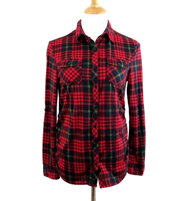 Eden & Olivia Maternity Top Button Up Flannel Roll Tab Sleeve Red Plaid Size S - Image 1 of 4