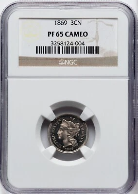 1869 3 Cent Nickel NGC PF65 CAMEO - SUPERB GEM QUALITY ! - Image 1 of 2