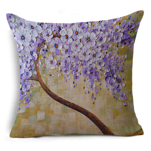 Flowers Life Tree Cotton Linen Sofa Waist Cushion Cover Pillow Case Home Decor
