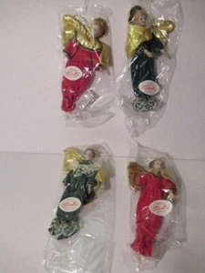 LOT/4 1983  SILIVESTRI ANGEL ORNAMENtS-Gold Fabric Wings-6"-Fabric Gown-NEW-VTG - Picture 1 of 9