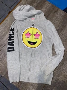 Justice sz 8 10 emoji neon pink yellow gray dance sweatshirt Jacket guc - Picture 1 of 4