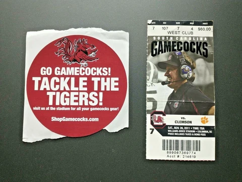 2011 Clemson Tigers vs SC Gamecocks Used Football Ticket G21 Cover