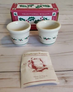 Set of 2 Longaberger Pottery Traditional Holly Votive Cups Christmas Holiday - Picture 1 of 10