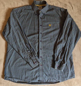 Cinch Shirts Mens XL Gold Diamond Geometric Button Down Blue Western Cowboy - Picture 1 of 12