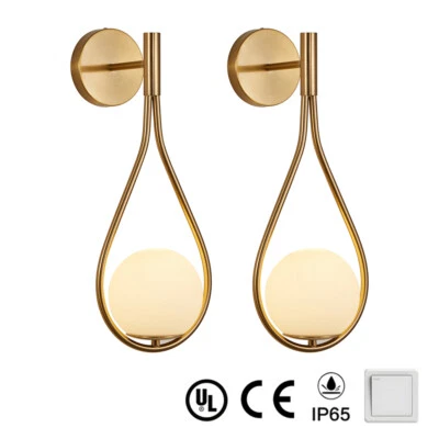Paquete de 2 luces de pared interiores aplique globo lámpara de porche dorado accesorio LED impermeable 19" Foto 1 de 4