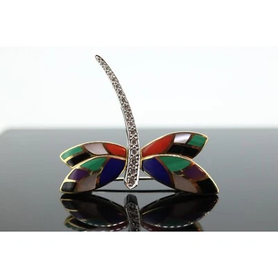 Broche DragonFly con incrustaciones de diamantes de oro amarillo de 18 quilates Asch Grossbardt Foto 1 de 4