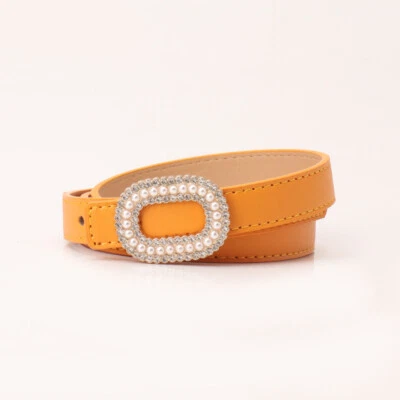 Women Skinny Crystal Beads Faux Leather Waist Belt Jeans Corset Waistband KP5289 - Image 1 of 4