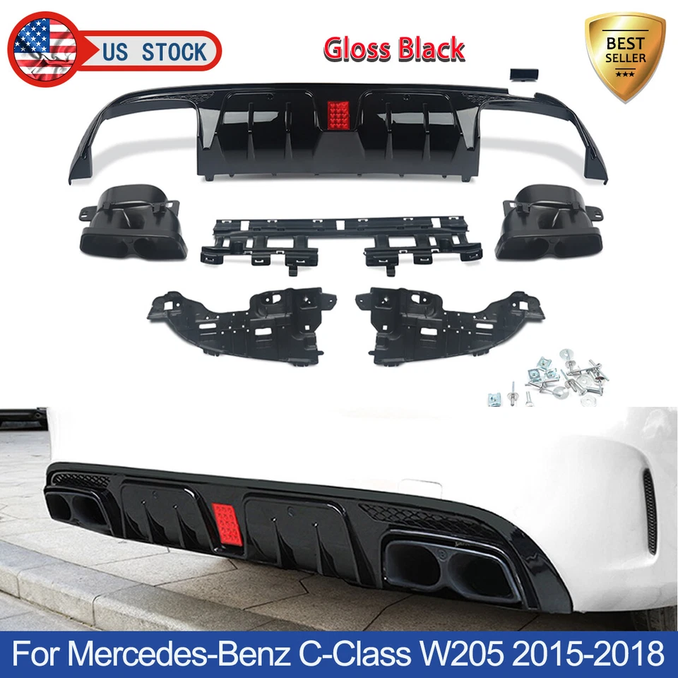 Rear Diffuser Lip W/Exhaust Tips For Mercedes-Benz C-Class W205 C300 C63 C43 Foto 1 de 4
