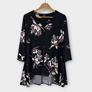 Alfani Women’s Size Medium Black Floral Print V Neck Button Front Flowy Top - Picture 1 of 7