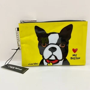 Marc Tetro Love My Boston Terrier Vinyl Makeup Travel Bag Pouch w/ Keyring *NEW* - Picture 1 of 2