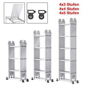 Alu Mehrzweckleiter Klappleiter Anlegeleiter 6 in 1 Gelenkleiter mit Plattform - Bild 1 von 16