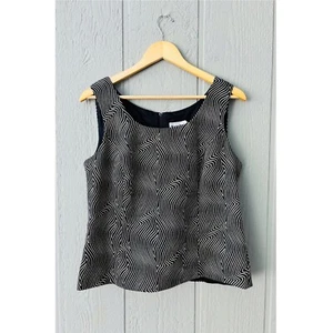 Karen Miller New York Evening Elegant Black & White Art Sleeveless Zip Blouse 12 - Picture 1 of 12