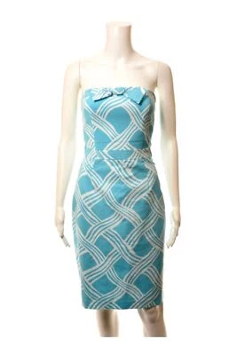 DAVID MEISTER women’s sleeveless strapless blue cotton blend dress Sz 4 USA Foto 1 de 2