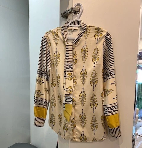 TOGETHER IN BLUSA MUJER MOSTAZA/NEGRO/CREMA TALLA PEQUEÑA 36 LAVABLE + CORBATA Foto 1 de 1