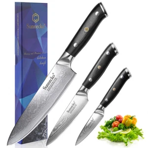 Sunnecko 3PCS Kitchen Knife Set Sharp VG10 Damascus Steel Chef's Knives Cutting - Picture 1 of 5