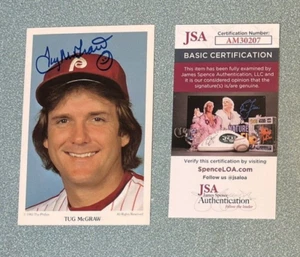 TUG McGRAW PHILADELPHIA PHILLIES METS SIGNED 1983 TASTYKAKE PICTURE POSTCARD JSA - Picture 1 of 2