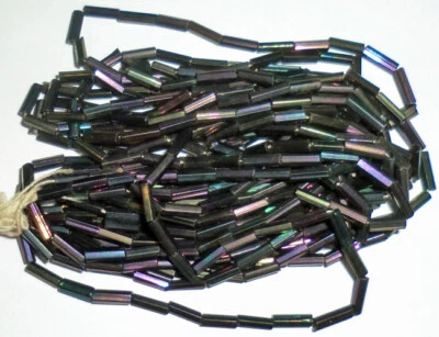 Purple Iris AB Metallic Bugle Vintage Antique Hank Czech Glass Beads BB5 -12 - Image 1 of 4