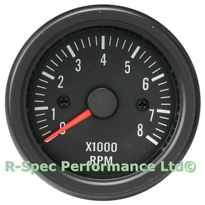52mm Black Face / Clear Lens Rev Counter Tachometer Tacho RPM Gauge Kit - Afbeelding 1 van 4