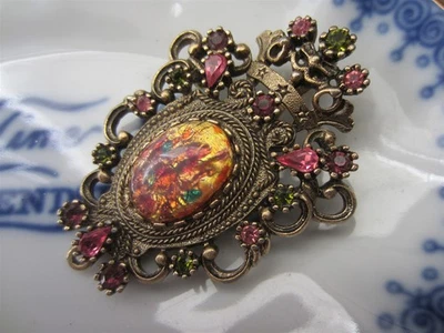 Broche colgante vintage SARAH COVENTRY Contessa imitación ópalo estrás como está  Foto 1 de 4