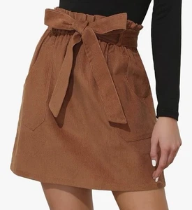Kancy Kole Gr. S Burnt Orange Caramel Cord Paperbag Rock A-Linie Gürtel Herbst - Bild 1 von 9