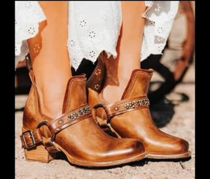 Freebird Dusty leather western booties boots brown camel strap slip on size 9 - Picture 1 of 12