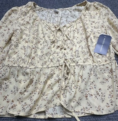 Melrose and Market Blouse Womens Large Yellow Floral Long Sleeve Peplum Top NWT - Image 1 of 4
