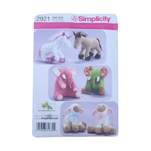 Simplicity Schnittmuster 2921 Stofftiere Elefant Einhorn Pferd Lamm UNCUT - Bild 1 von 3