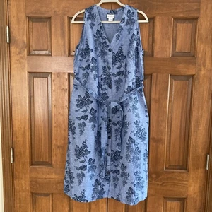 Liz Claiborne Linen Blend Blue Floral Midi Dress Women’s Sz Large Cottagecore - Picture 1 of 6
