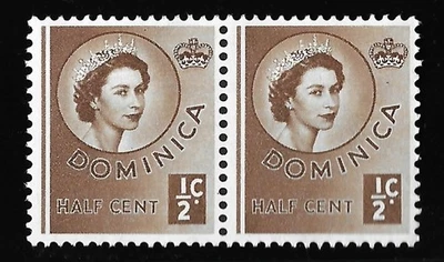 DOMINICA 1954 : QEII ½c. Brown - Pair(2) [MNH] [SG 140] [Sc142] - Image 1 of 2