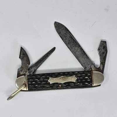 Simmons Hardware Co 4 Blade Scout Knife Camp/Utility Dark Bone Scales Vintage    - Image 1 of 4