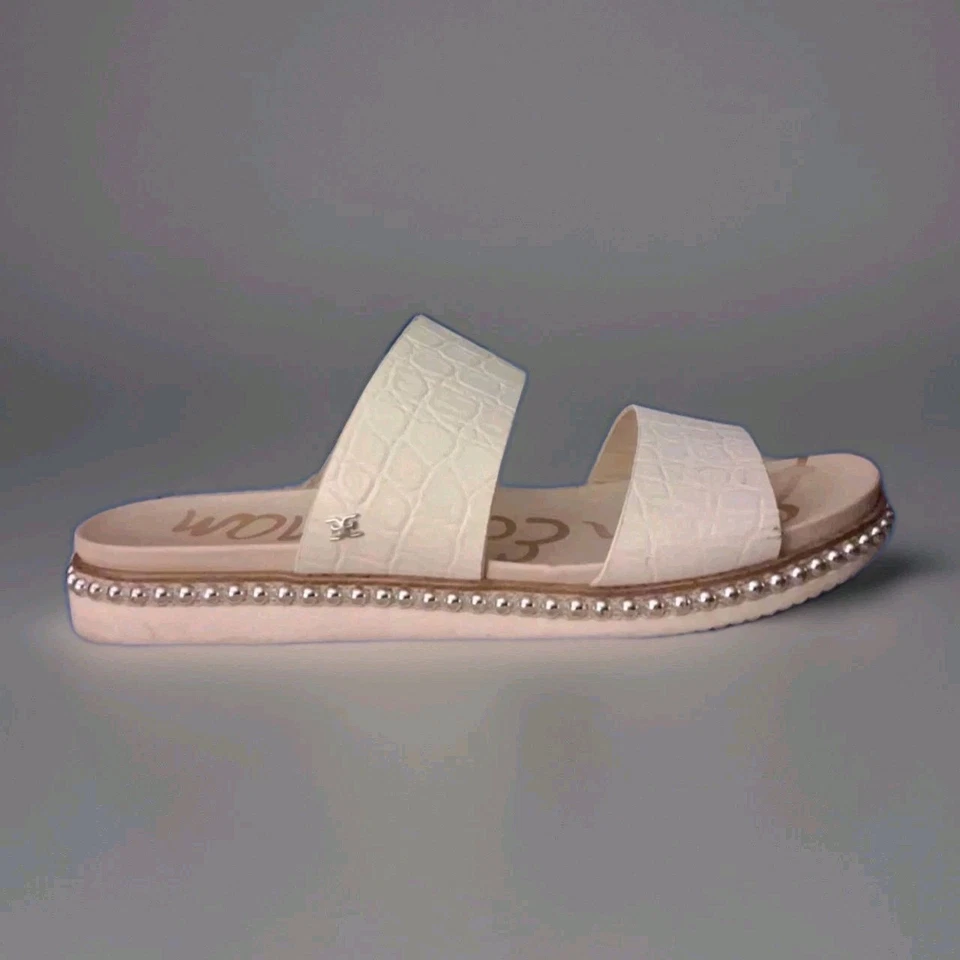 Sandalias para mujer talla 9 blancas Sam y Libby de cuero con tachuelas plateadas sin cordones Foto 1 de 1