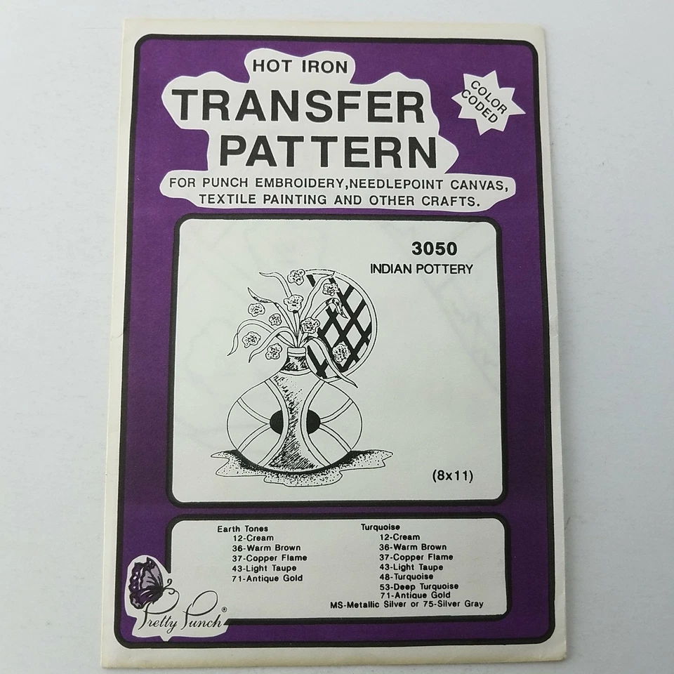 Pretty Punch Hot Iron Color Coded Transfer Pattern #3050 Indian Pottery 8x11 - Image 1 of 1