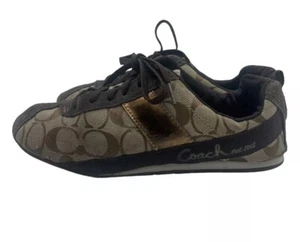 Coach Hadley Signature Turnschuhe Größe 8 M braun Logo Leinwanddruck Q1236 - Bild 1 von 11