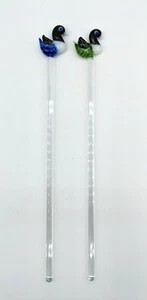 2 Vintage Blown Glass Duck Goose Bird Water Fowl Cocktail Swizzle Stir Sticks - Picture 1 of 4