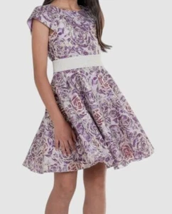 $234 Zoe Ltd Kids Girl's Purple Metallic Amaya Floral A-Line Dress Size 14 - Picture 1 of 5