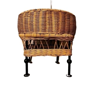 Taburete MCM de mimbre para ratas con patas de hierro forjado soporte para plantas ¡Raro! Foto 1 de 4