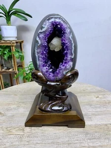 20.2LB Top Natural Uruguay Amethyst Geode Quartz Crystal Dinosaur Egg Decor - Picture 1 of 6