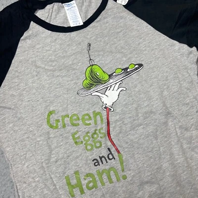 NUEVA Camiseta Port Authority Huevos Verdes y Jamón Raglán Mujer L Gris Camisa Dr Seuss Foto 1 de 4