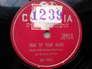 Ray Price 78rpm Single 10-inch Columbia Records #20913 Talk To Your Heart - Picture 1 of 4