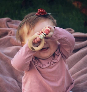 Teething ring personalised baby teether wooden toy silicone personalized name - Picture 1 of 10