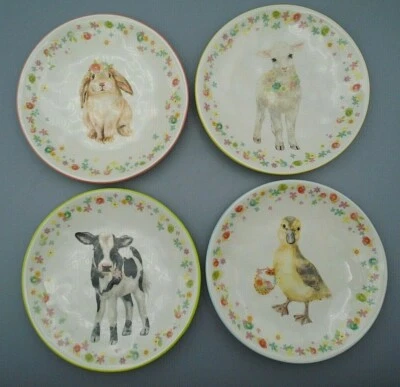 Pier 1 Spring Appetizer Plates Set of 4 Animals Duck Cow Lamb Bunny 6" Diameter - Image 1 of 4