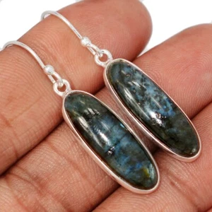 Natural Larvikite Stone (Black Moonstone), Norway 925 Silver Earrings CE49391 - Picture 1 of 1